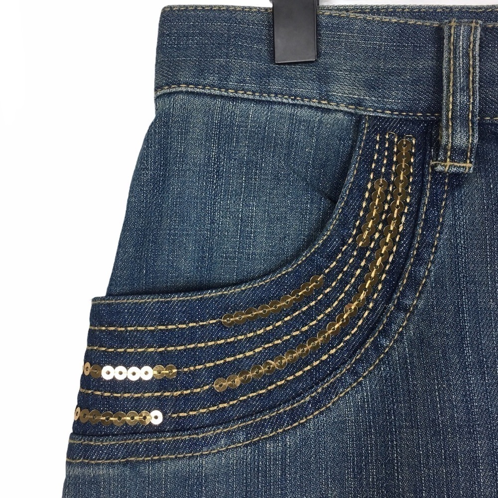 STYLE J Denim Jean Maxi Skirt Long Sequin Y2K Boho Fairy Core Embroidered Size 8 - Picture 4 of 12